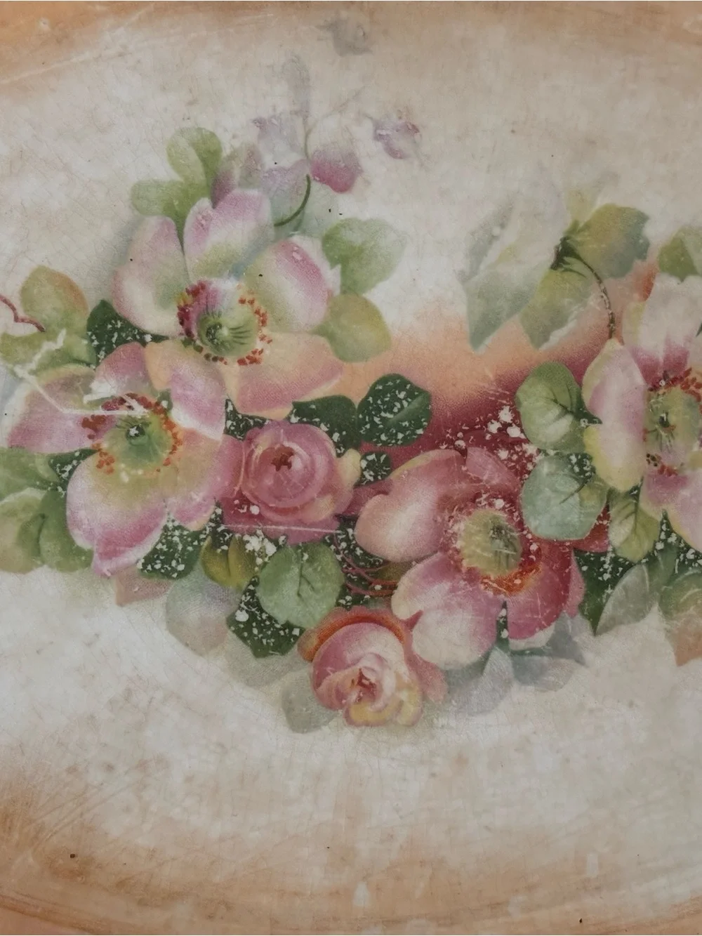 Vintage Floral Oval Serving Tray - Pink Rose Bouquet